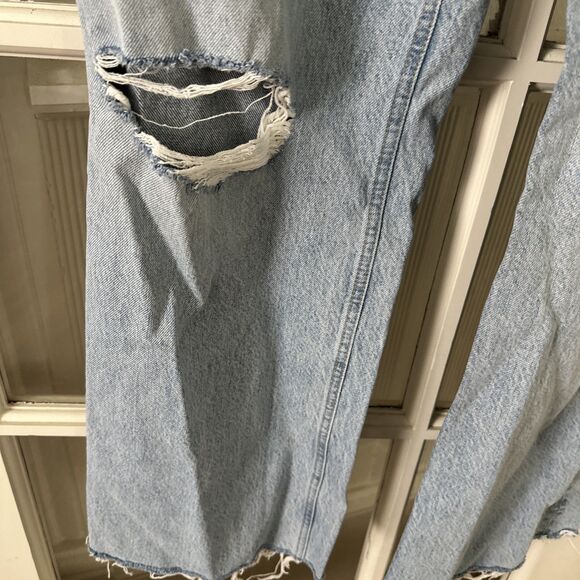Zara Jeans Women's 14 High Waisted Light Wash Ripped Wide Leg - Picture 6 of 11